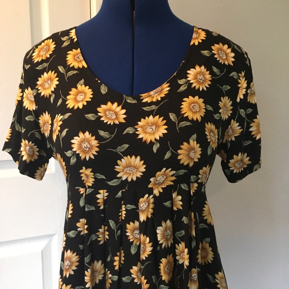 Vintage MsChoice California Sunflower Print Black Floral Mini Dress - Picture 4 of 15